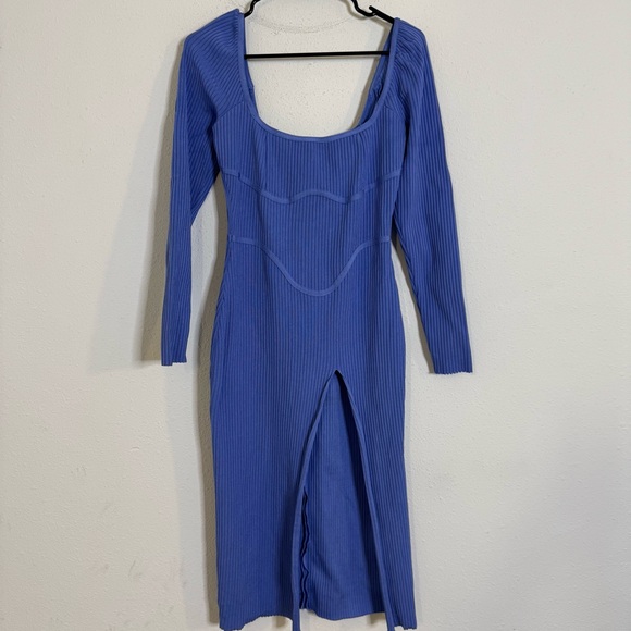 House of CB Mitsy long sleeve periwinkle bandage rib midi dress - Picture 3 of 6